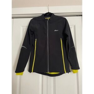 Asics Running Jacket Full Zip Softshell Black Yellow Reflective Gorpcore Medium